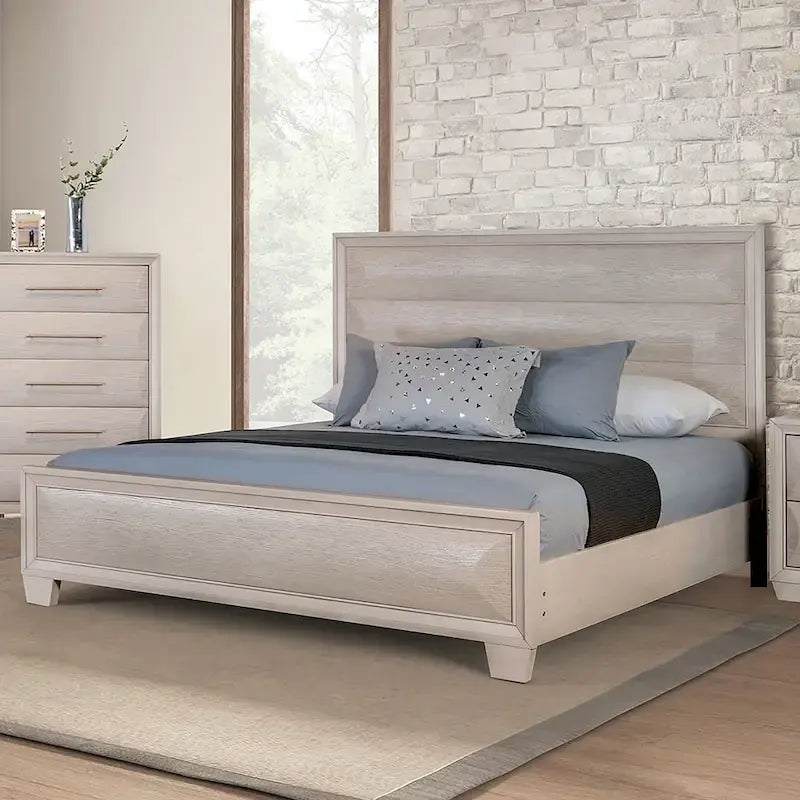 Cadre de lit moderne en bois à panneaux arrondis Espresso Chêne blanc Queen King