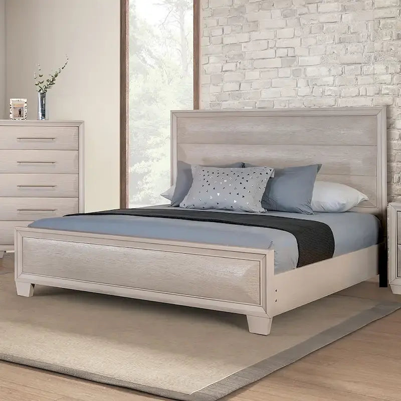 Cadre de lit moderne en bois à panneaux arrondis Espresso Chêne blanc Queen King
