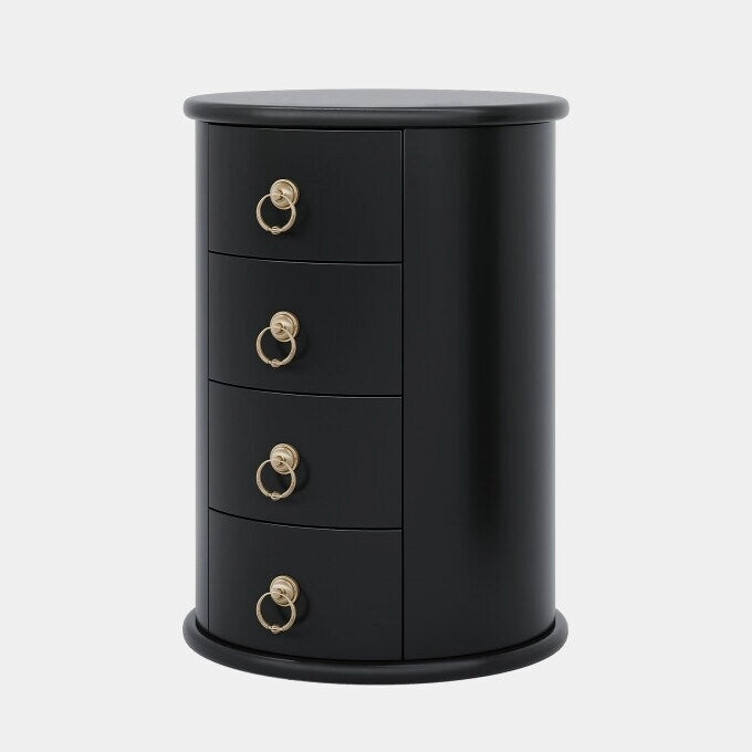 Table d'appoint ronde en bois massif avec 4 tiroirs, poignées à anneaux en bronze vintage, aucun assemblage requis