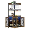 Meuble de bar d'angle à 5 niveaux avec lumières LED et support à verre, Marron