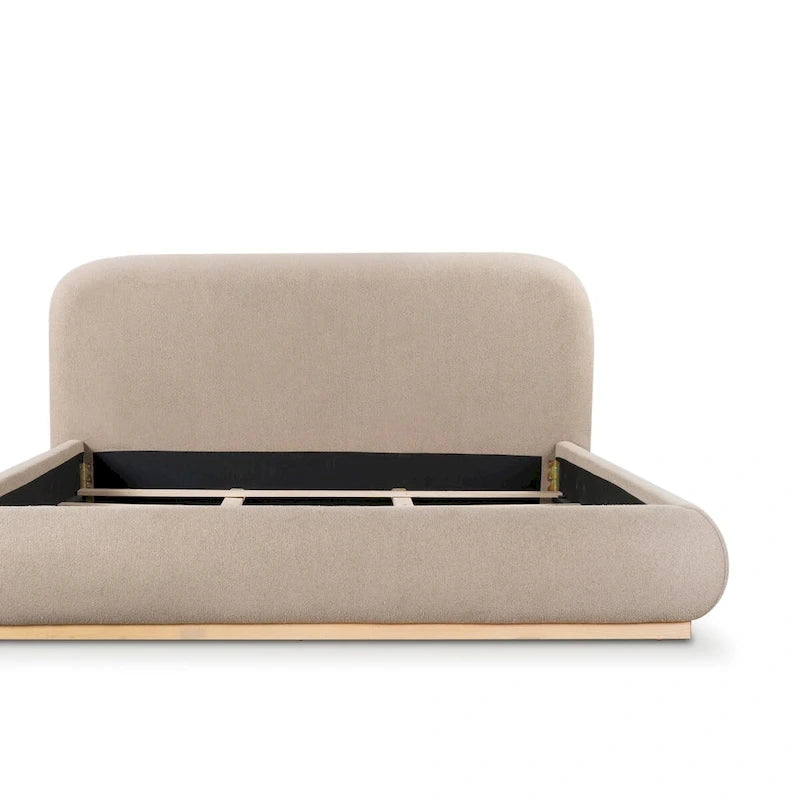 Lit plateforme Boucle avec tête de lit incurvée et base en bois