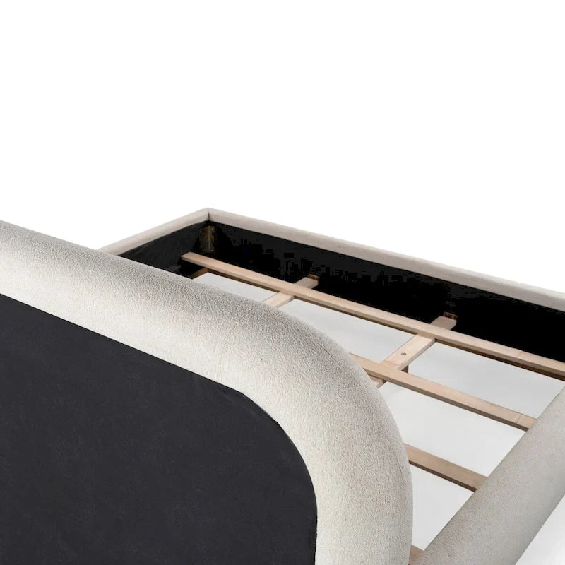 Lit plateforme Boucle avec tête de lit incurvée et base en bois