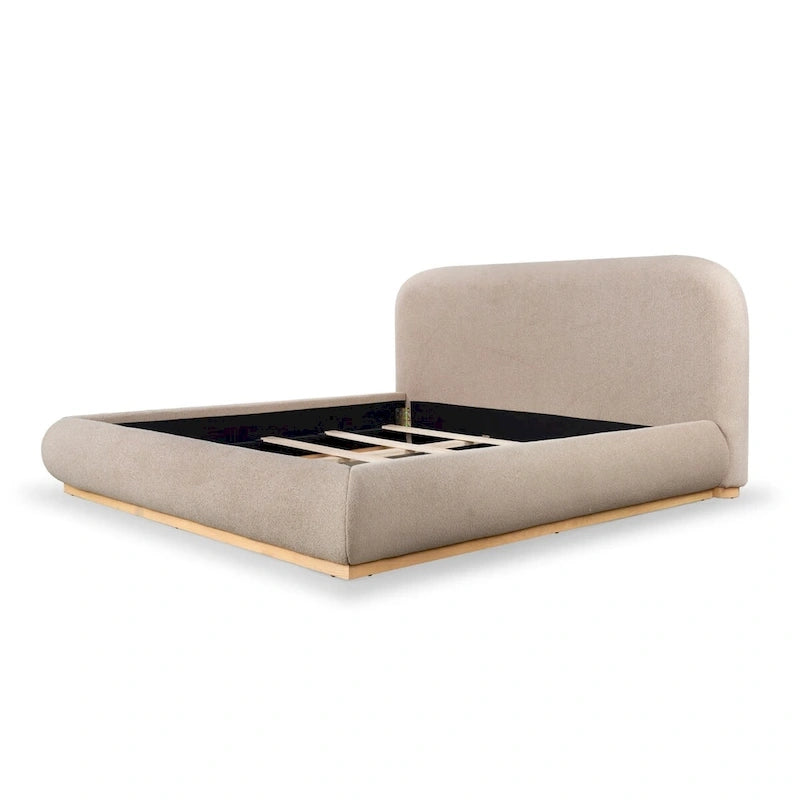 Lit plateforme Boucle avec tête de lit incurvée et base en bois