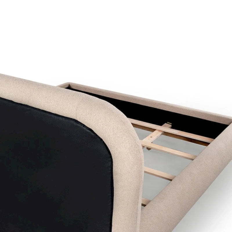 Lit plateforme Boucle avec tête de lit incurvée et base en bois